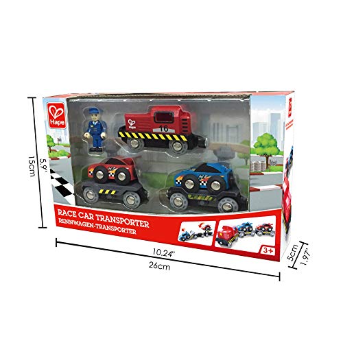 Hape E3735 Race Car Transporter Railway Tren de trasporte Coches de Carreras, Multicolor