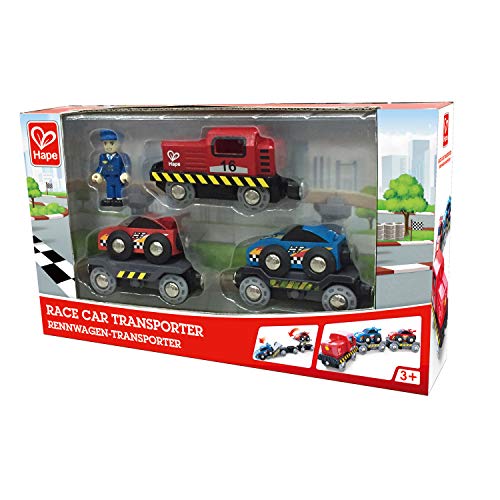 Hape E3735 Race Car Transporter Railway Tren de trasporte Coches de Carreras, Multicolor