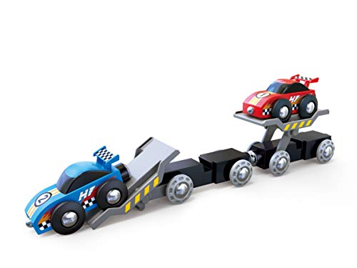 Hape E3735 Race Car Transporter Railway Tren de trasporte Coches de Carreras, Multicolor