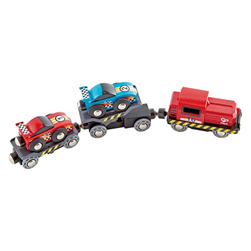 Hape E3735 Race Car Transporter Railway Tren de trasporte Coches de Carreras, Multicolor