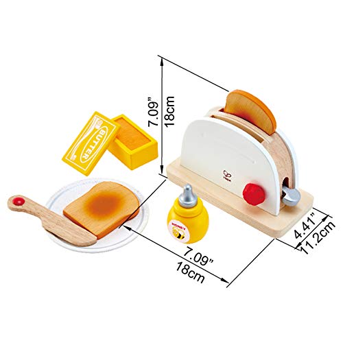 Hape International Tostadora de Salto, Set de Juguetes de Cocina con Accesorios de Desayuno para Niños y Niñas