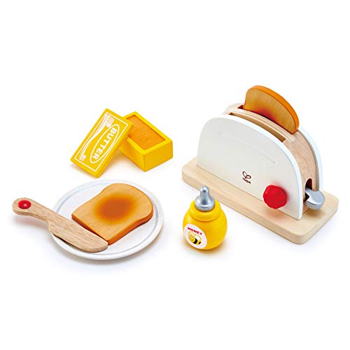 Hape International Tostadora de Salto, Set de Juguetes de Cocina con Accesorios de Desayuno para Niños y Niñas