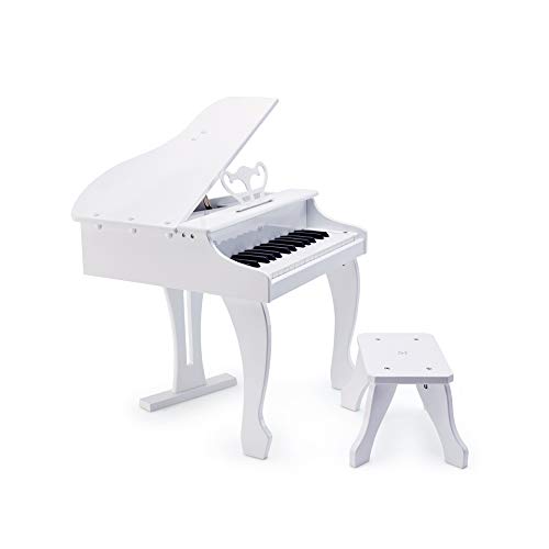 Hape Piano de Cola de Lujo, Piano de juguete de treinta teclas con taburete, Teclado Electrónico de Juguete para Niños y Niñas a Partir de 3 Años, Blanco