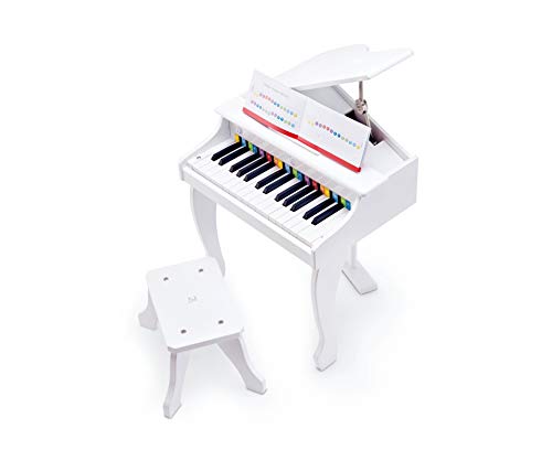 Hape Piano de Cola de Lujo, Piano de juguete de treinta teclas con taburete, Teclado Electrónico de Juguete para Niños y Niñas a Partir de 3 Años, Blanco