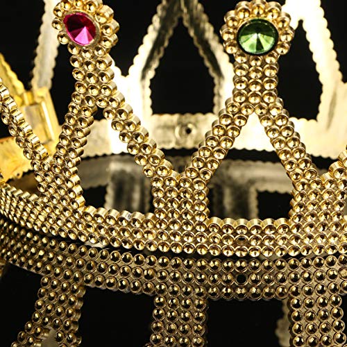 Happyyami - Corona de plástico con estrás antiguo, corona de rey real de princesa, corona de Halloween, fiesta de cumpleaños, objetos de escena, detalles (dorado) m de oro