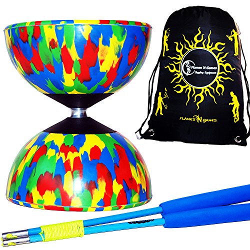 Harlequin Diabolo Pro - Varillas de fibra de diábolo, cordel diálogo y bolsa de transporte diabolos, multicolor