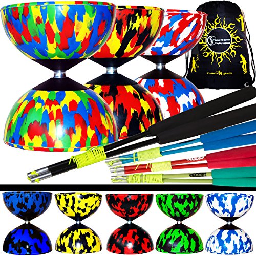 Harlequin Diabolo Pro - Varillas de fibra de diábolo, cordel diálogo y bolsa de transporte diabolos, multicolor