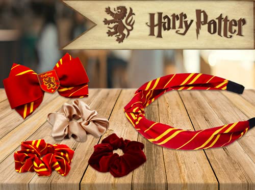 Harry Potter Set de Accesorios del Cabello, Gryffindor, Incluye Scrunchie, Lazo, Goma para El Pelo Y Una Diadema, Cosplay, Regalos para Niñas y Adolescentes!