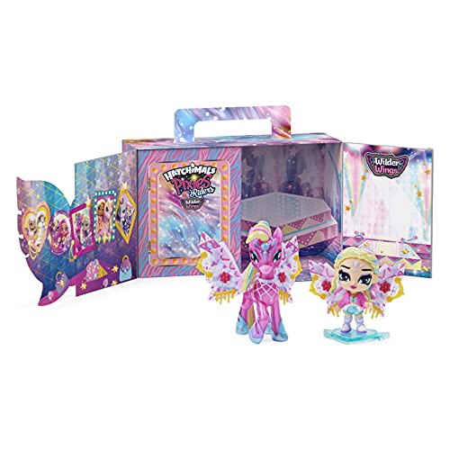 Hatchimals 6059691 Riders, Wilder Rhythm Rachel Pixie y Tigrette Glider con 16 Accesorios de ala