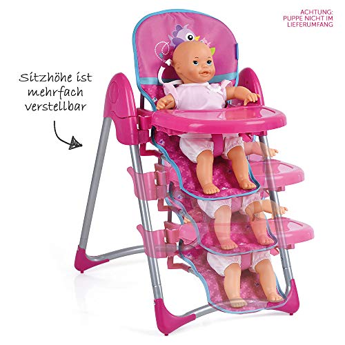 Hauck Toys - Trona para Muñecas Up´n Down DELUXE - Altura regulable, Bandeja para comer extraíble, con Cinturón de seguridad y plegable - Birdie Pink