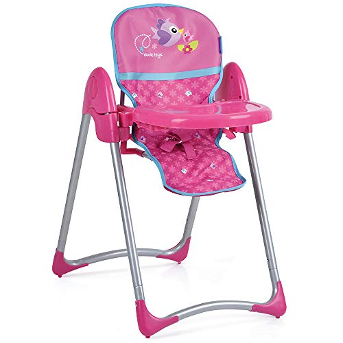 Hauck Toys - Trona para Muñecas Up´n Down DELUXE - Altura regulable, Bandeja para comer extraíble, con Cinturón de seguridad y plegable - Birdie Pink