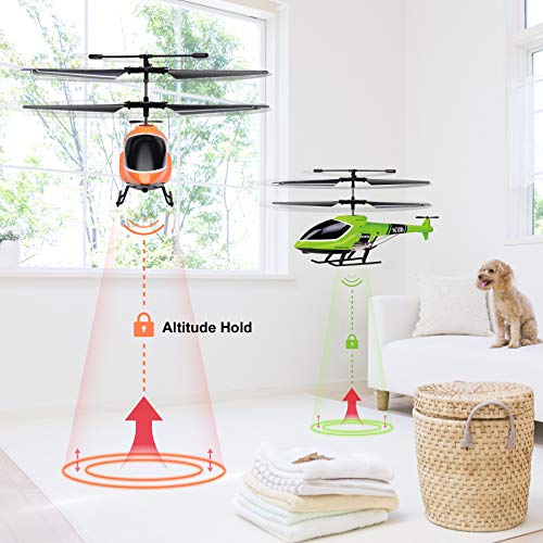 Helicóptero de Control Remoto con Giroscopio y Luces LED de 2,4G, Helicóptero de Altitud Fija de 3,5 canales, Despegue/Aterrizaje con un botón, Drone para interiores, Niños y Adultos de Regalo Naranja