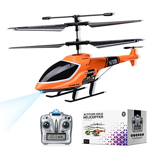 Helicóptero de Control Remoto con Giroscopio y Luces LED de 2,4G, Helicóptero de Altitud Fija de 3,5 canales, Despegue/Aterrizaje con un botón, Drone para interiores, Niños y Adultos de Regalo Naranja