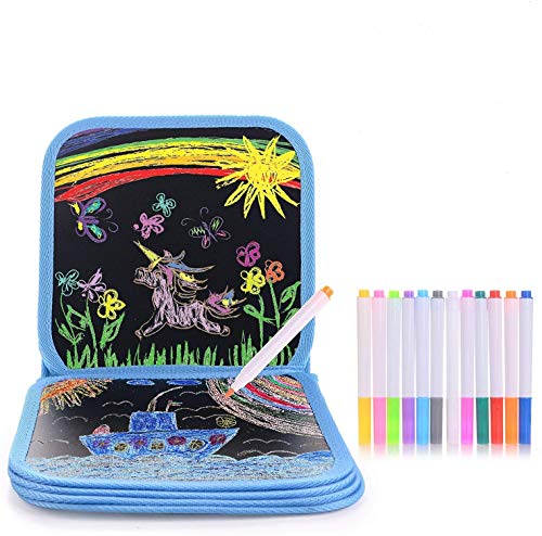 HellDoler Tablero de Dibujo portátil para niños, Tablero de Dibujo de Graffiti ,Libros Blandos de Pizarra 14 páginas,12 Bolígrafos Borrables de Colores,Innovadora Pizarra