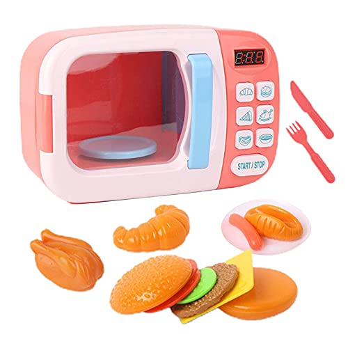 Hellery Horno de Microondas para Niños, Juguete Electrónico, Aparato de Cocina de Simulación para Niños Pequeños. - Rosa 13 Piezas