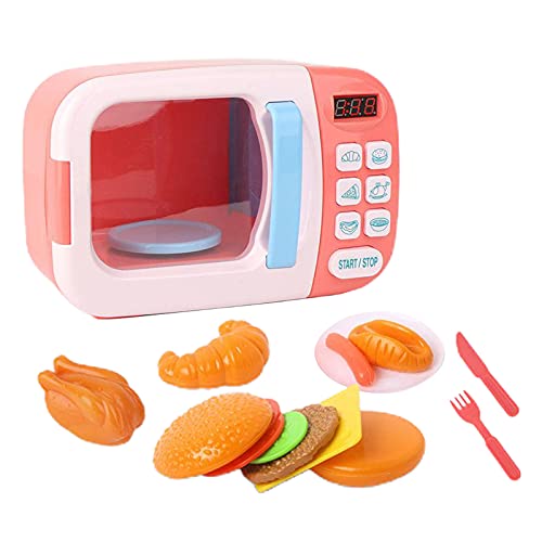 Hellery Horno de Microondas para Niños, Juguete Electrónico, Aparato de Cocina de Simulación para Niños Pequeños. - Rosa 13 Piezas