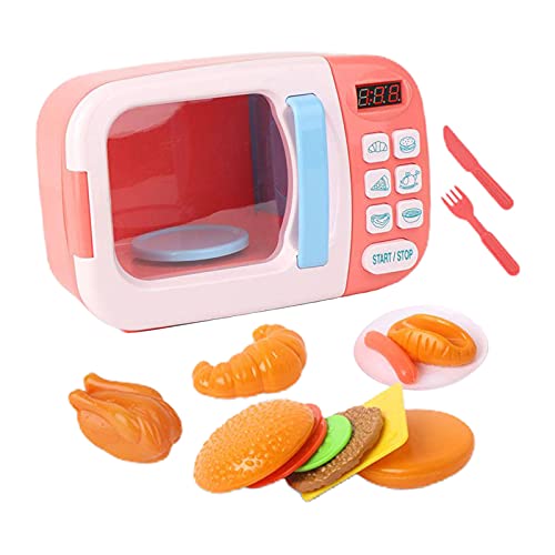 Hellery Horno de Microondas para Niños, Juguete Electrónico, Aparato de Cocina de Simulación para Niños Pequeños. - Rosa 13 Piezas