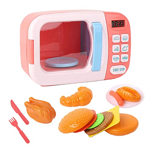 Hellery Horno de Microondas para Niños, Juguete Electrónico, Aparato de Cocina de Simulación para Niños Pequeños. - Rosa 13 Piezas