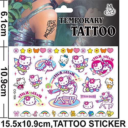 Hello Kitty Tatuajes temporales niños Falso Tatuaje Temporal Pegatinas Tatoos Infantiles Chicos Fiestas cumpleaños de niños Regalo piñata, 7 Hojas