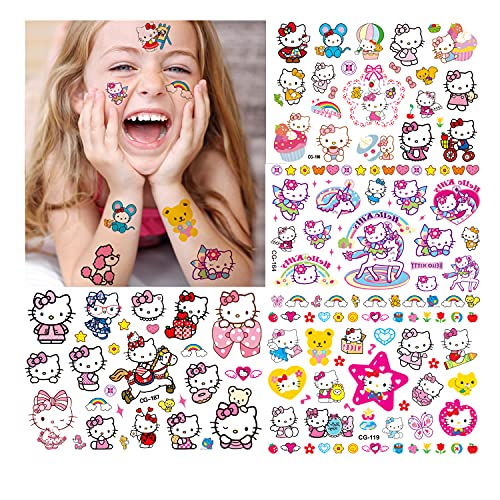 Hello Kitty Tatuajes temporales niños Falso Tatuaje Temporal Pegatinas Tatoos Infantiles Chicos Fiestas cumpleaños de niños Regalo piñata, 7 Hojas