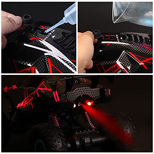 Herefun Coche Teledirigido, RC Coche con Luz LED, 4WD Coche Teledirigido Niños, RC Coche de Carreras de Alta Velocidad Todoterreno Recargable para Niños Cumpleaños Regalo (Rojo)