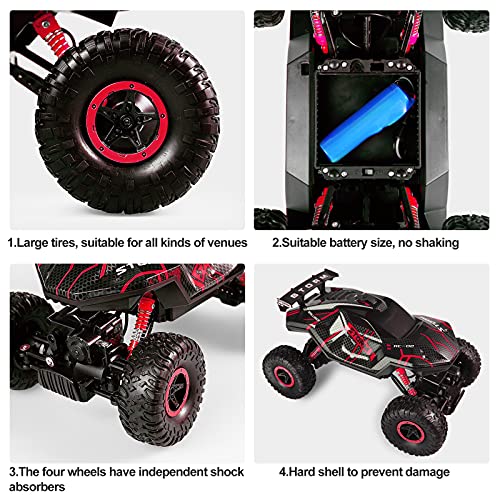 Herefun Coche Teledirigido, RC Coche con Luz LED, 4WD Coche Teledirigido Niños, RC Coche de Carreras de Alta Velocidad Todoterreno Recargable para Niños Cumpleaños Regalo (Rojo)