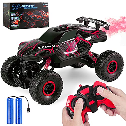 Herefun Coche Teledirigido, RC Coche con Luz LED, 4WD Coche Teledirigido Niños, RC Coche de Carreras de Alta Velocidad Todoterreno Recargable para Niños Cumpleaños Regalo (Rojo)