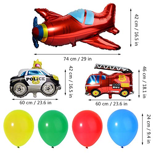 Herefun Decoraciones de Fiesta de Cumpleaños, Globos de Latex Feliz Cumpleaños Banner Transporte Tema Avión Tren Coche de Policía Autobús Escolar Yate Camión de Bomberos Niño Cumpleaños Baby Shower