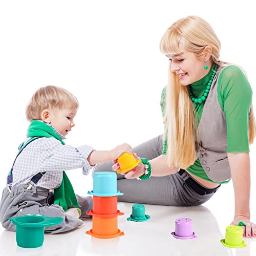 Herefun Juguete Taza Apilable, 8 Piezas Taza de Juguete para Bebé, Torre Apilable para Niños Juguete de Playa y Baño Juguete Montessori para Clasificar y Apilar Niños Regalo (Color Aleatorio)