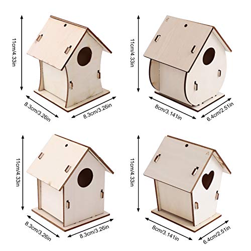 Herefun Kit de Casa de Pájaros de Bricolaje, 4 Pcs Casas de Pájaros de Madera Kit de casa de pájaros de Bricolaje Casa de Pájaros Madera Manualidades Wooden Birdhouse Regalo para Niños y Niñas