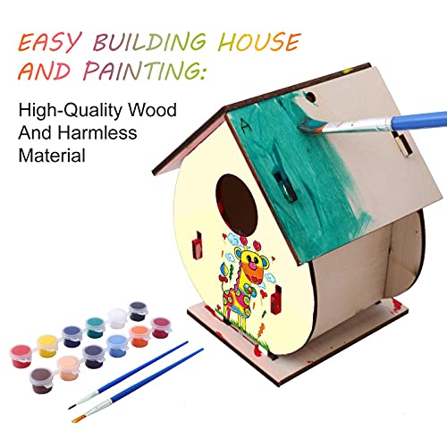 Herefun Kit de Casa de Pájaros de Bricolaje, 4 Pcs Casas de Pájaros de Madera Kit de casa de pájaros de Bricolaje Casa de Pájaros Madera Manualidades Wooden Birdhouse Regalo para Niños y Niñas