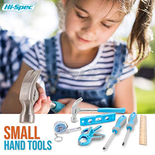 Hi-Spec Juego de Herramientas Azul para niños de 16 Piezas con cinturón de Herramientas. Herramientas Reales de Metal para niños y Principiantes Que Incluyen Guantes de Trabajo, Gafas y más