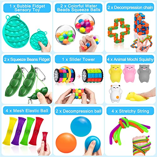 Hicober Juguetes Antiestrés Pack, Juguetes Sensoriales 22 Piezas, Fingers Sensory Toys Set para Aliviar Estrés y Ansiedad, Regalo para Adultos Niños