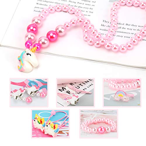 Hifot Unicornio Niñas Bolso Joyas Collar Pulsera Anillo Pendientes Gomas del Pelo Pinza Set, Princesa Joya Regalo Fiesta Accesorios Vestido Dress up