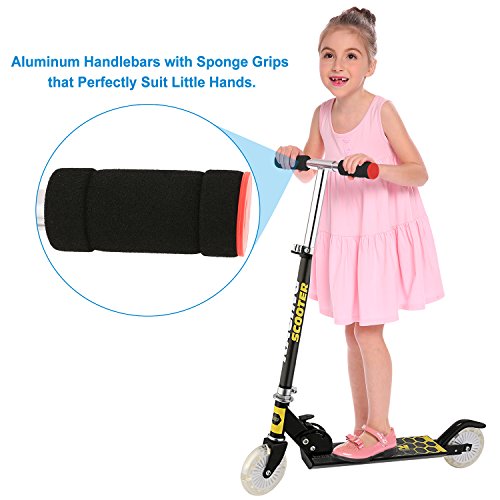 Hikole Patinetes para niños con Ruedas de luz LED, Patinetes de Altura Ajustable para Niños y Niñas, Freno de Guardabarros Trasero, Patinetes Ligero Plegable de 5 LB, Capacidad de Peso de 110 LB