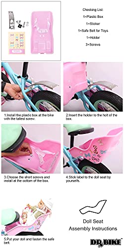 HILAND DRBIKE - Asiento infantil para muñeca con pegatinas, para niñas, accesorio para bicicleta infantil, color lila y rosa