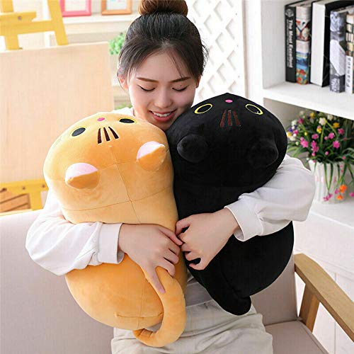 Hjinyu Almohada Peluche en Gato Negro Gato Cojín Suave Peluche Gatito Muñeco de Peluche de Gato Almohada para Abrazar Juguete de Animado Gato para Novia, Niños, Esposa