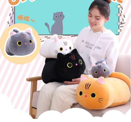 Hjinyu Almohada Peluche en Gato Negro Gato Cojín Suave Peluche Gatito Muñeco de Peluche de Gato Almohada para Abrazar Juguete de Animado Gato para Novia, Niños, Esposa