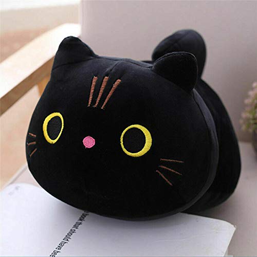 Hjinyu Almohada Peluche en Gato Negro Gato Cojín Suave Peluche Gatito Muñeco de Peluche de Gato Almohada para Abrazar Juguete de Animado Gato para Novia, Niños, Esposa