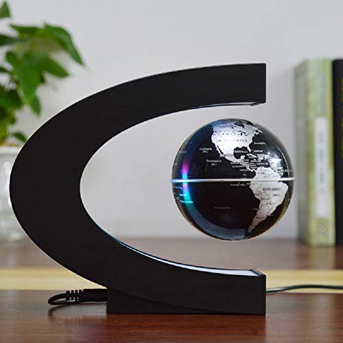 HLDUYIN Levitación magnética Ilumina Mundo Planeta esférico antigravedad Luces LED, luz de Giro de la Noche, decoración de la Oficina,Blackdoesnotshine,4inch