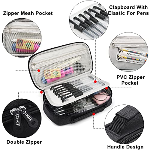 HNOOM Estuche Escolar Gran Capacidad Estuches de Lápices Bolsa de Lápiz Portable Estuche Organizador Portalapices con Cremallera Doble para Hombre Mujer Estudiante en Escuela Oficina(Negro)