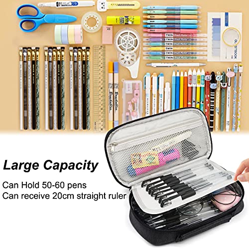 HNOOM Estuche Escolar Gran Capacidad Estuches de Lápices Bolsa de Lápiz Portable Estuche Organizador Portalapices con Cremallera Doble para Hombre Mujer Estudiante en Escuela Oficina(Negro)