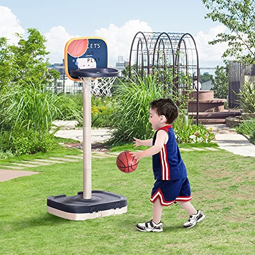 HOMCOM 2 en 1 Canasta de Baloncesto para Niños y Juego de Lanzamiento de Anillos Portátil con Aro Ajustable de 96-110 cm Accesorios Incluidos 58,5x56x122-137 cm Multicolor