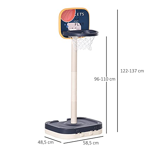 HOMCOM 2 en 1 Canasta de Baloncesto para Niños y Juego de Lanzamiento de Anillos Portátil con Aro Ajustable de 96-110 cm Accesorios Incluidos 58,5x56x122-137 cm Multicolor