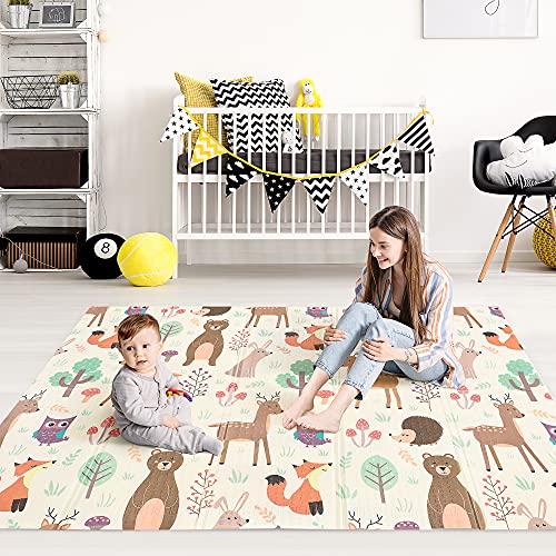 HOMCOM Alfombra Infantil Plegable y Reversible Alfombrilla de Juegos para Bebé Acolchado 2 Caras Impermeable Antideslizante Portátil 200x150 cm Multicolor