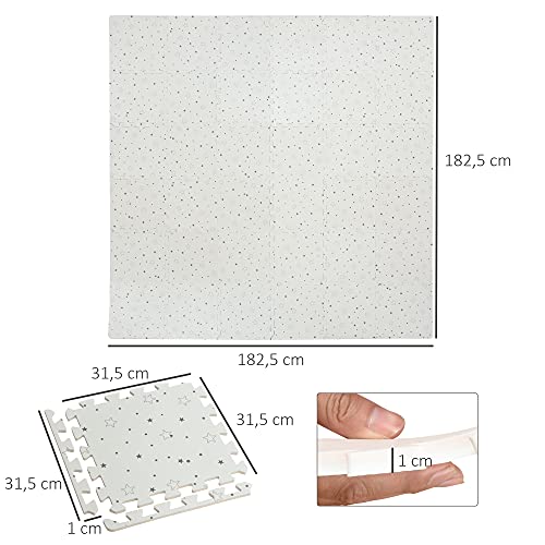 HOMCOM Alfombra Puzzle para Bebés 36 Piezas 31,5x31,5 cm Juego Rompecabezas Infantil Modelo Estrellas de Espuma EVA Área de Cobertura 3,24 m² Blanco