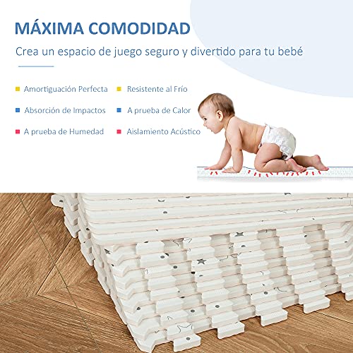 HOMCOM Alfombra Puzzle para Bebés 36 Piezas 31,5x31,5 cm Juego Rompecabezas Infantil Modelo Estrellas de Espuma EVA Área de Cobertura 3,24 m² Blanco