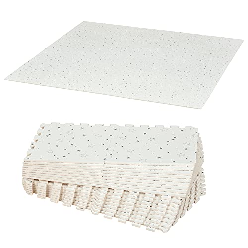 HOMCOM Alfombra Puzzle para Bebés 36 Piezas 31,5x31,5 cm Juego Rompecabezas Infantil Modelo Estrellas de Espuma EVA Área de Cobertura 3,24 m² Blanco