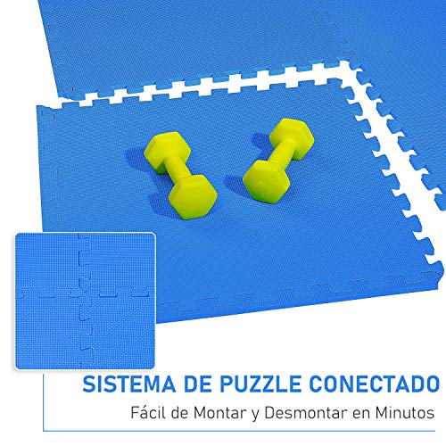 HOMCOM Alfombra Puzzle para Niños 8 Piezas Alfombrillas de Juego Espuma EVA con Área de Cobertura 2,88 m² No Tóxica 60x60x1,2 cm Azul