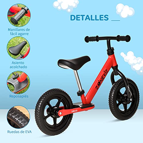 HOMCOM Bicicleta sin Pedales para Niños de +3 Años con Sillín y Manillar Ajustables Bicicleta de Equilibrio Infantil con Estructura de Acero 89x37x55-60 cm Rojo